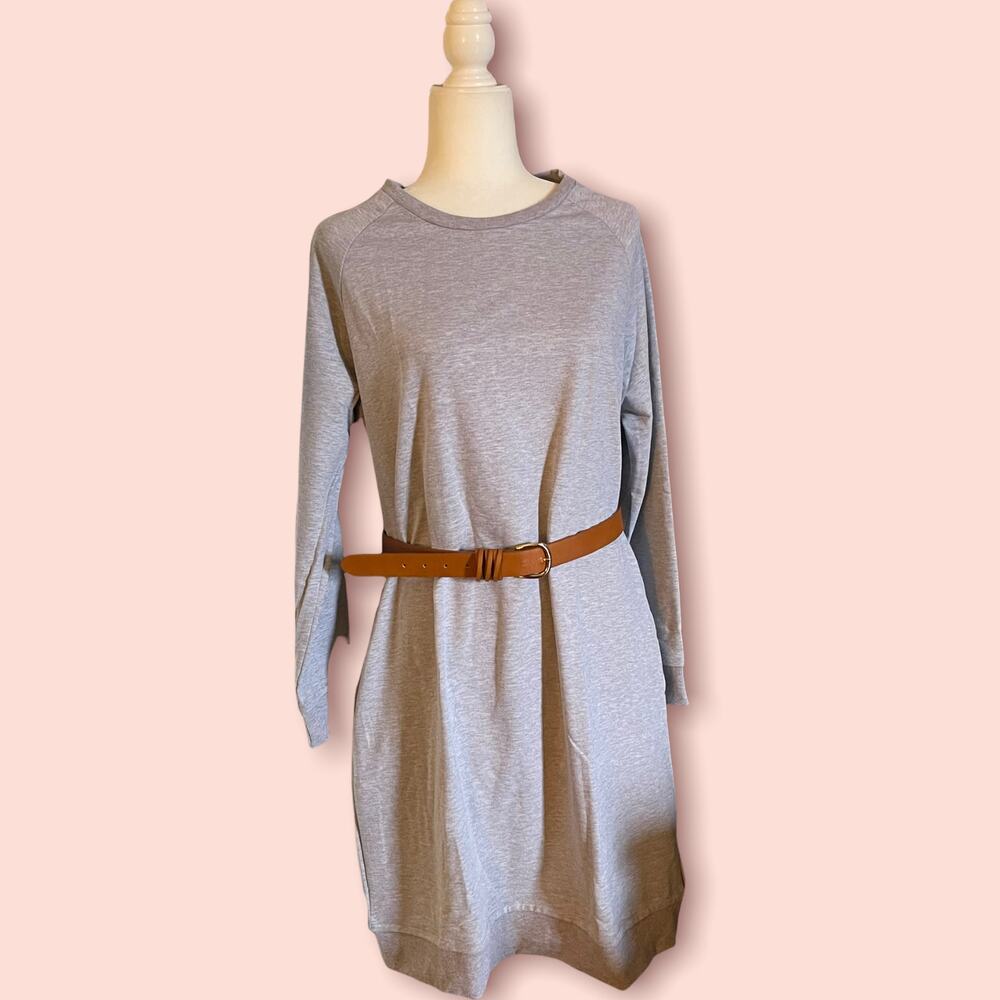 GRAY CREW NECK OVERSIZED SWEATER DRESS WITH POCKETS-SUPER COMFY